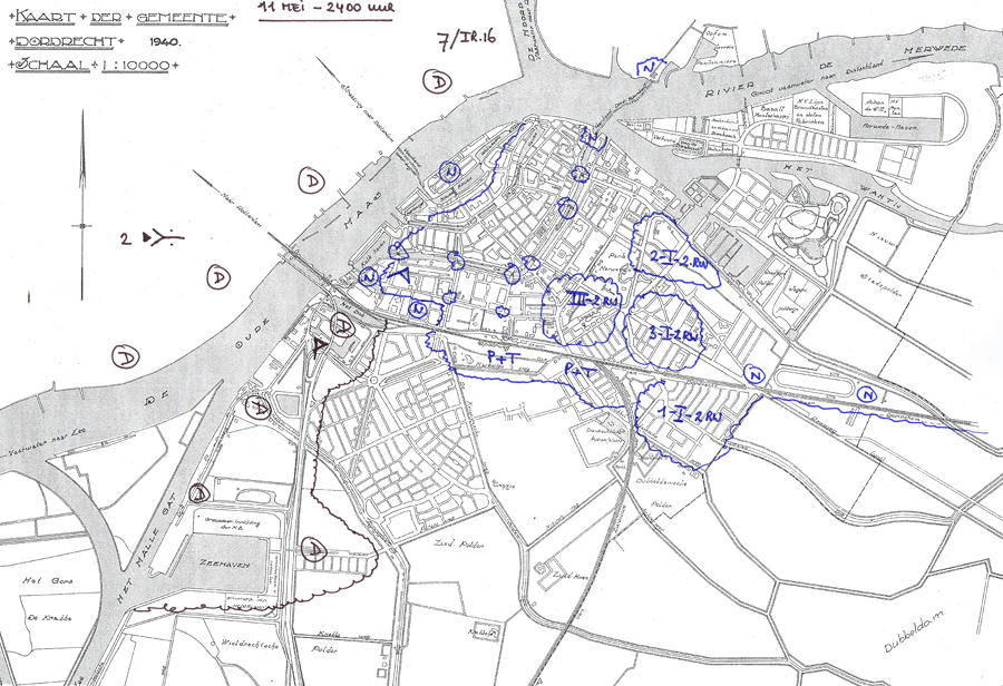 Schets Dordtse stadverdediging op 11 mei ca. 2400 uur