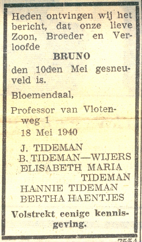 rouwbericht B. Tideman